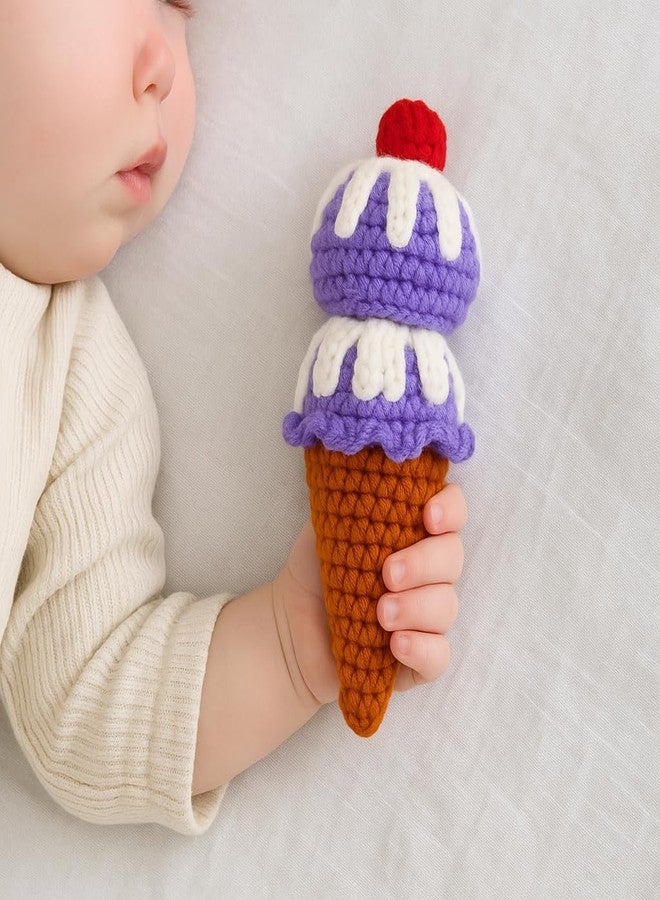 سوترا لعبة خشخيشة آيس كريم مصنوعة يدويًا من الكروشيه من سوترا | خشخيشة مخروطية ناعمة من الصوف بتقنية أميغورومي للأطفال الرضع والصغار | آمنة، قابلة للغسل، هدية مميزة لحفلات استقبال المولود | لعبة ناعمة مصنوعة يدويًا 100% للأطفال - Image 2